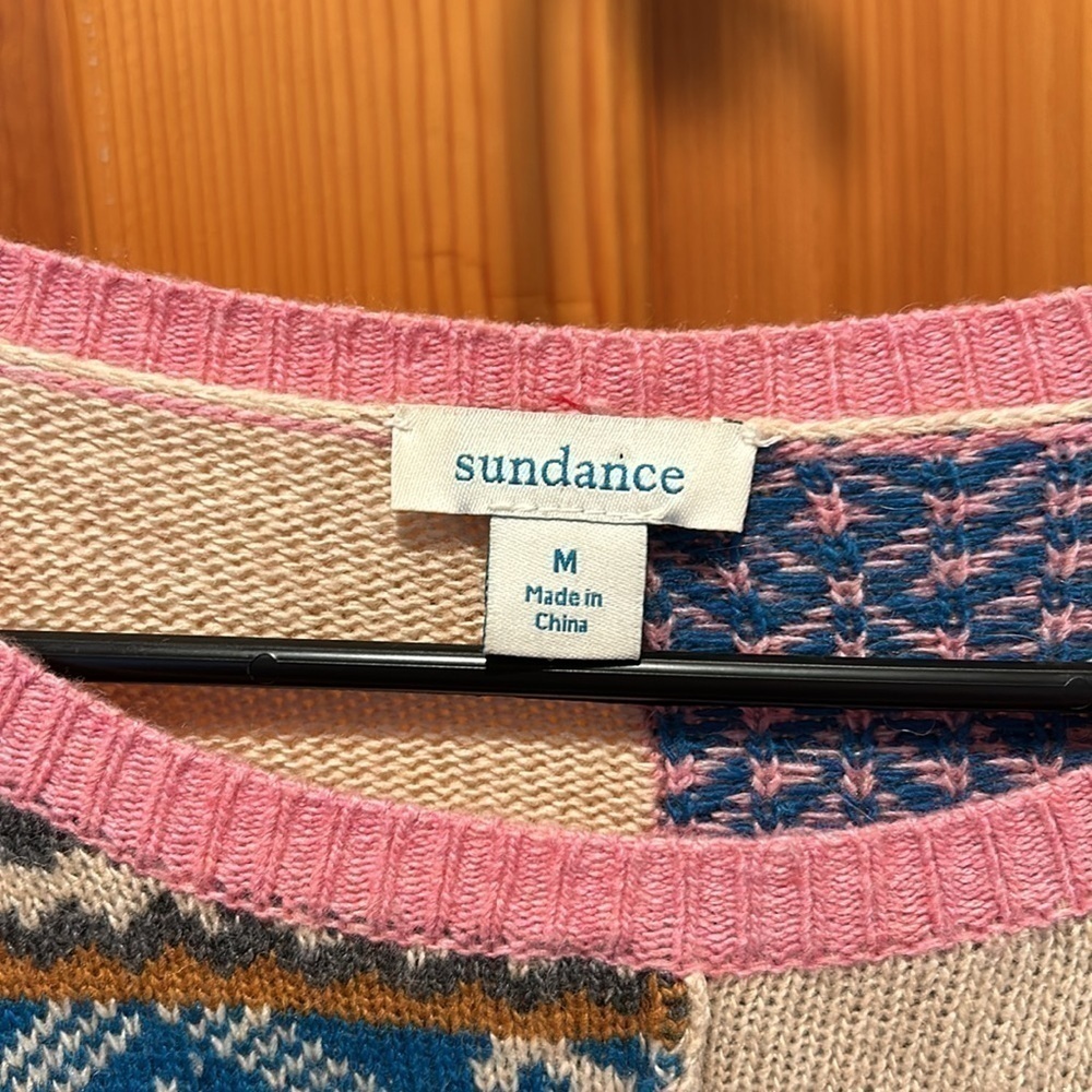 Sundance Fields of Fair Patchwork Multicolored Sweater Alpaca Wool Size Medium - Picture 6 of 6